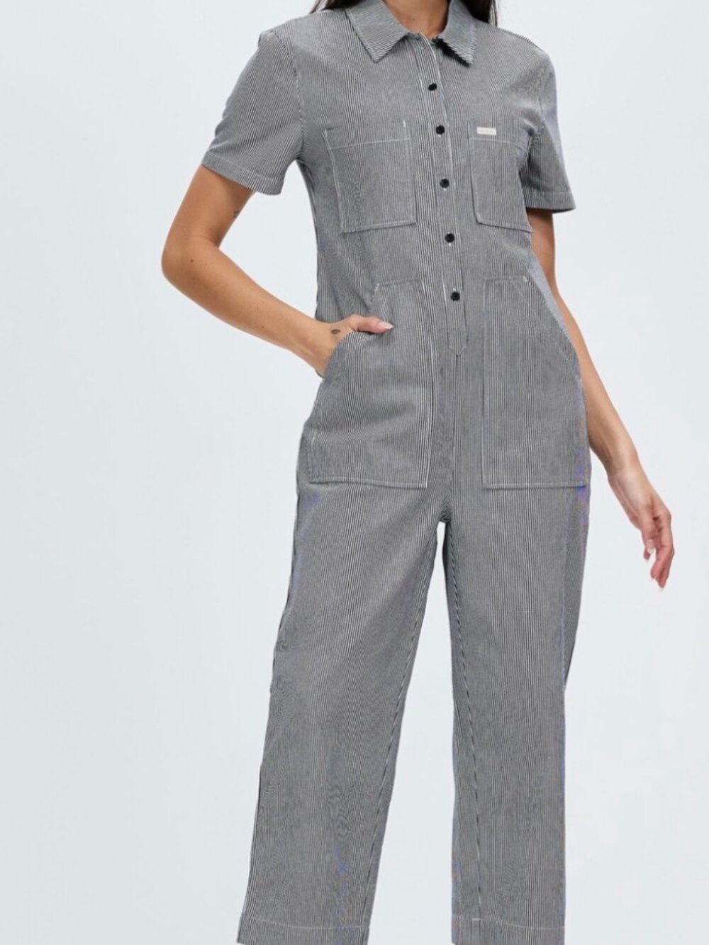 Brixton Sorrento Stripe Cotton Jumpsuit in Black/off White
